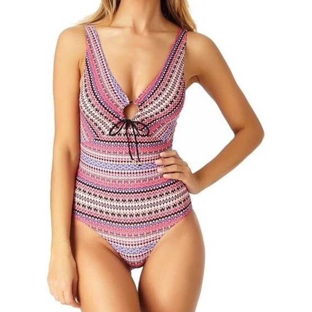 Anne Cole Women's 6 Stevie Striped Cutout One Piece Swimsuit Keyhole NEW $98